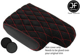 RED DIAMOND STITCH CARBON VINYL AND SUEDE ARMREST COVER FOR BMW 3 E36 91-98