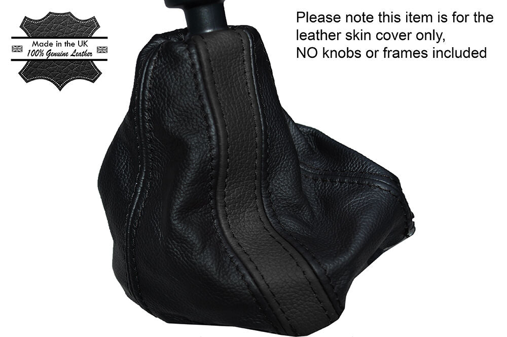 BLACK & BLACK STRIPE LEATHER SKIN GEAR GAITER FITS FIAT 500 & 500 ABARTH 07-14