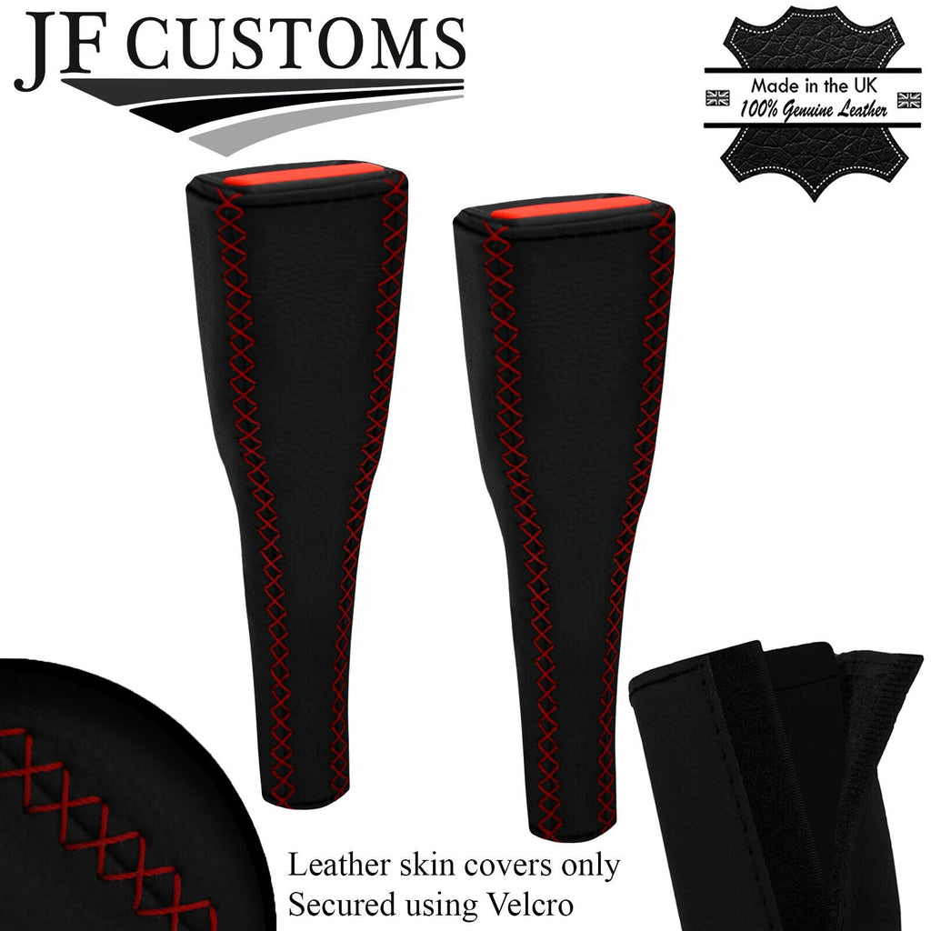 D RED LUX-STITCH LEATHER 2X LONG SEAT BELT COVERS FOR LAND ROVER DEFENDER 07-19