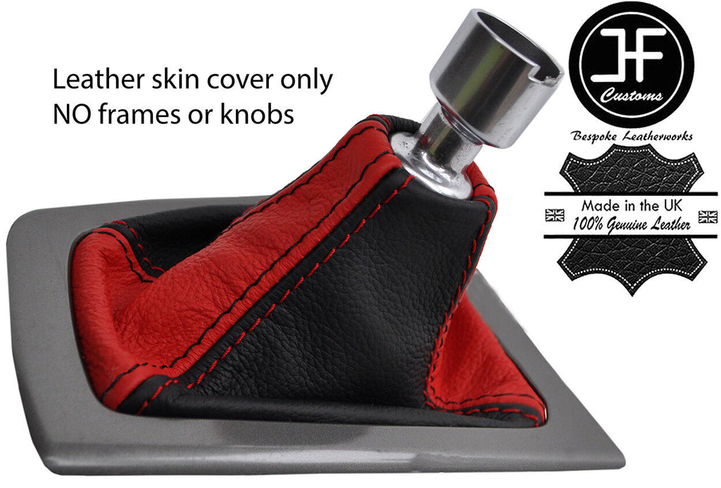 BLACK & RED TOP GRAIN REAL LEATHER GEAR GAITER FITS FORD FOCUS MK3 2011-2015
