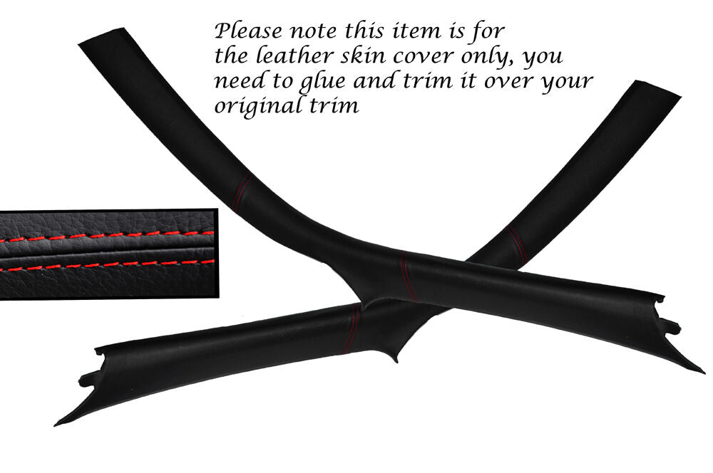 RED STITCH 2X A POST PILLAR SKIN COVERS FITS PORSCHE CARRERA 997 COUPE 05-13
