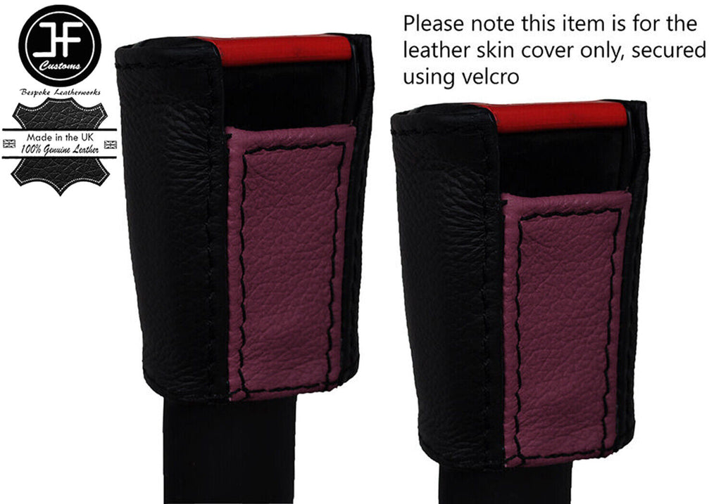 BLACK & BURGUNDY 2X SEAT BELT LEATHER SKIN COVERS FITS PORSCHE 924 944 1975-1991