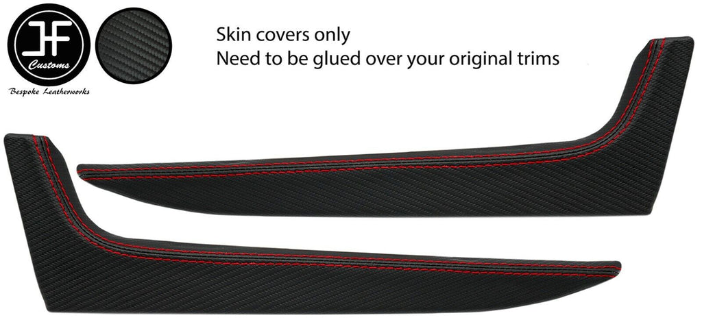 RED STITCH 2X DOOR POCKET TRIM CARBON VINYL COVERS FOR SMART ROADSTER 452