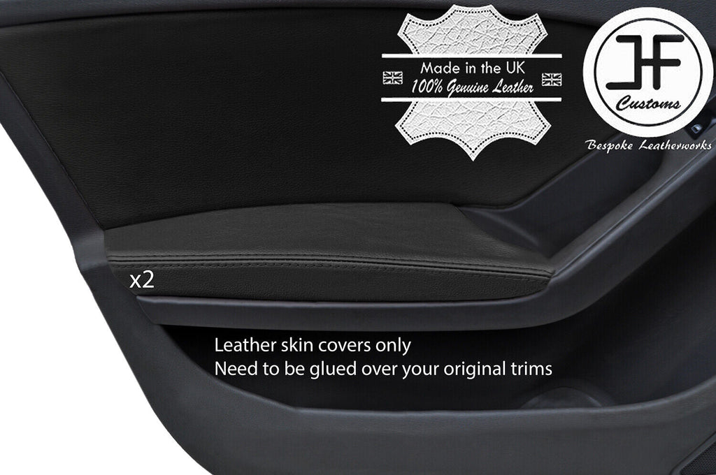 BLACK REAL LEATHER 2X FRONT DOOR ARMREST COVERS FITS AUDI A4 B8 2008-2015