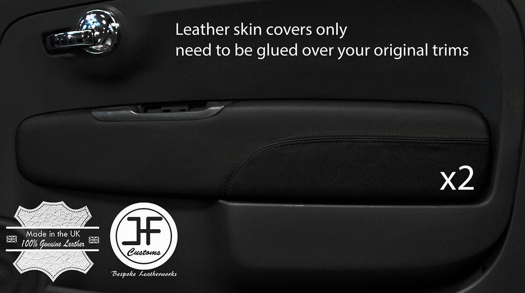BLACK&BLACK 2X FRONT DOOR CARD TRIM LEATHER COVERS FITS FIAT 500 07-15 STYLE 2