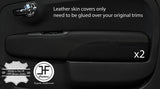 BLACK&BLACK 2X FRONT DOOR CARD TRIM LEATHER COVERS FITS FIAT 500 07-15 STYLE 2