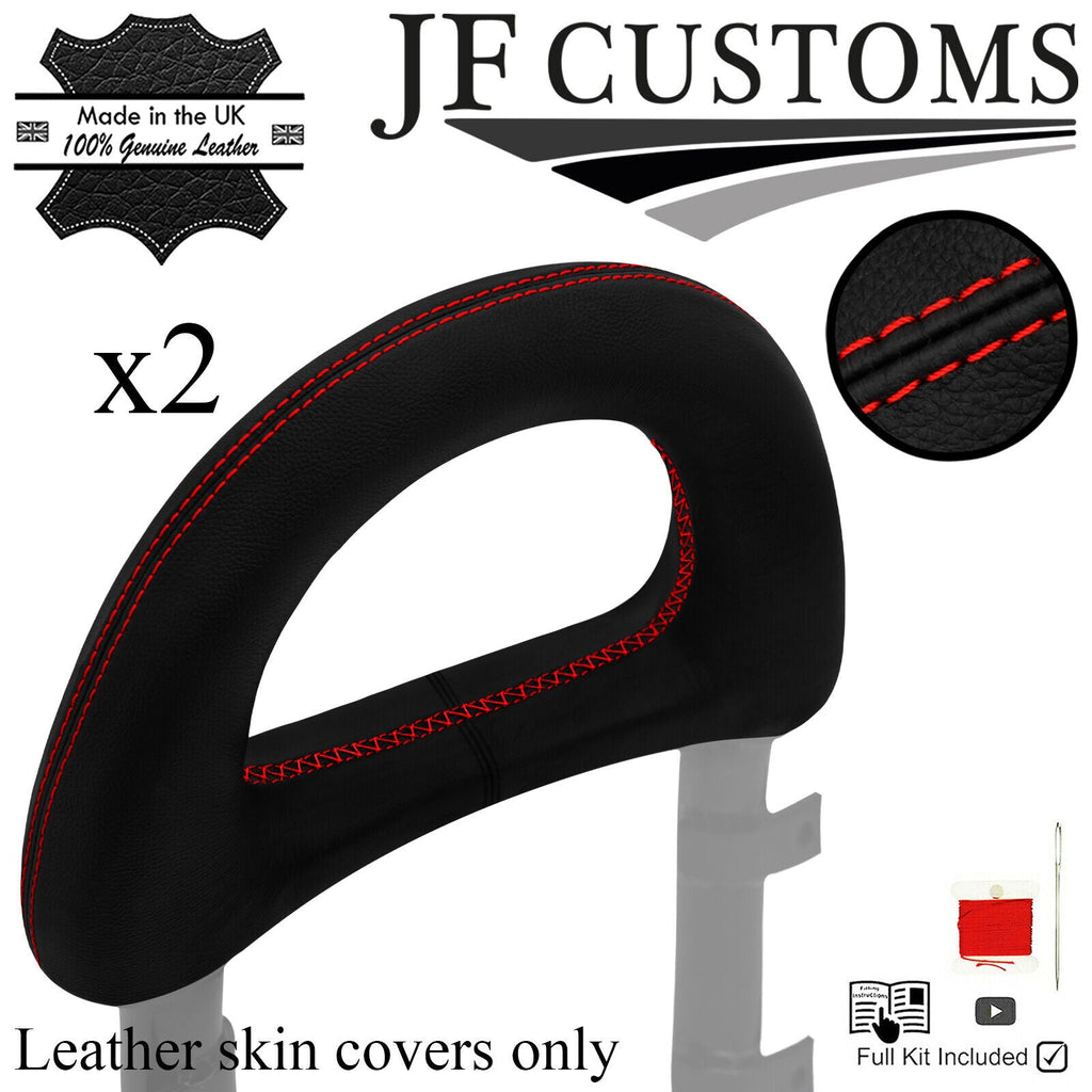 RED STITCH ITALIAN LEATHER 2X ROLL OVER BAR COVERS FOR MERCEDES R170 96-04