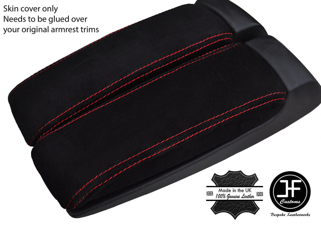 RED STITCH REAL SUEDE  2X ARMREST LID COVERS FITS AUDI A8 2003-2010 CUSTOM NEW