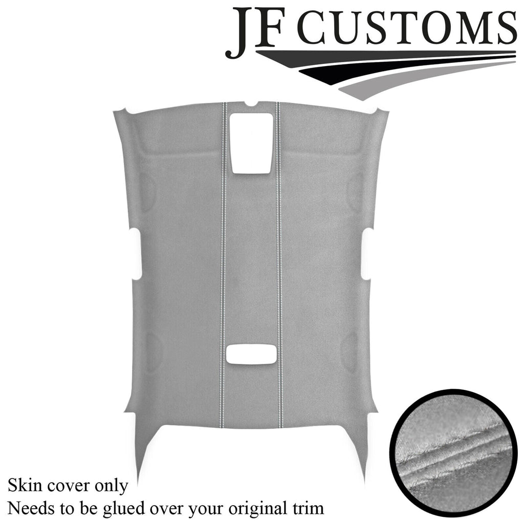 WHITE STITCH L GREY SUEDE ROOF HEADLINER COVER FOR VW JETTA MK5 05-19 5DR