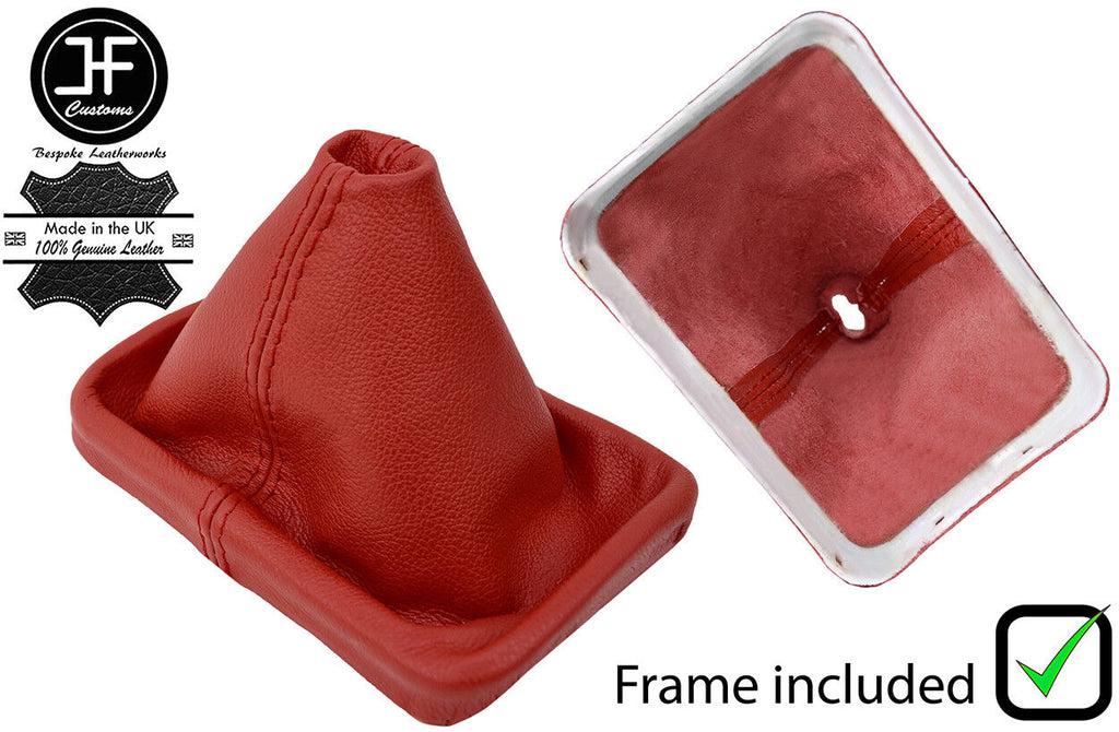 DARK RED REAL LEATHER GEAR GAITER WITH PLASTIC FRAME FOR VW NEW BEETLE 1998-2011