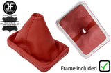 DARK RED REAL LEATHER GEAR GAITER WITH PLASTIC FRAME FOR VW NEW BEETLE 1998-2011