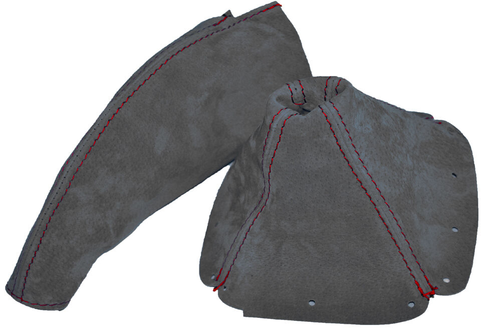 FITS GEAR  HANDBRAKE GAITER GREY SUEDE FITS MAZDA MIATA MX5 MK1 RED STITCH