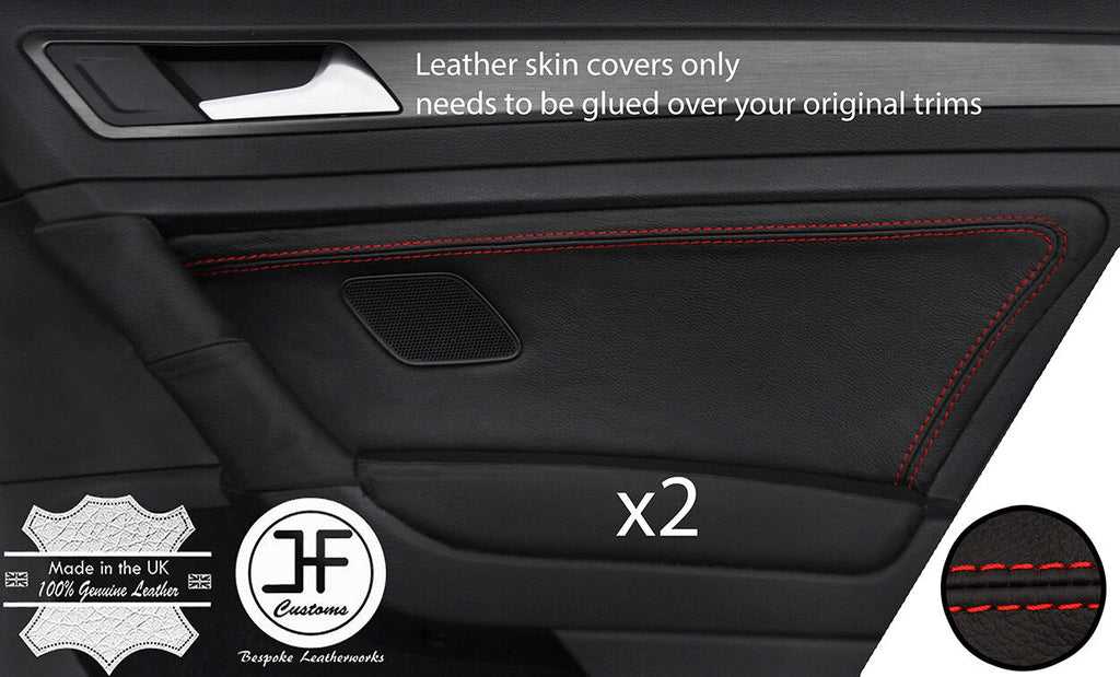 RED STITCH 2X REAR DOOR CARD TRIM LEATHER COVERS FITS VW GOLF MK7 VII 13-17