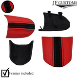 RED LEATHER SUEDE STRIPE 3-SPOKE STEERING TRIM COVERS+FRAMES FOR MINI R52 R53