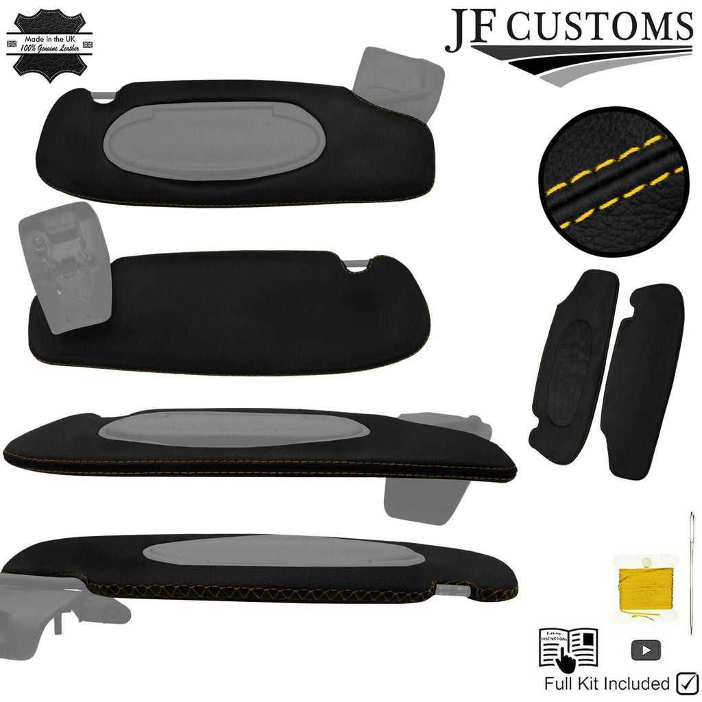 YELLOW CROSS STITCH LEATHER 2X SUN VISOR COVERS FOR PORSCHE BOXSTER 986 96-04