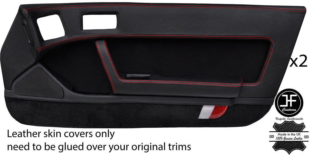 RED STITCH 2X FULL DOOR CARD LEATHER & PU SUEDE COVER FITS MAZDA RX7 FC 86-91