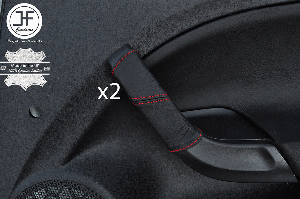 RED STITCH 2X REAR DOOR HANDLE REAL LEATHER COVERS FOR SEAT IBIZA MK5 09-15