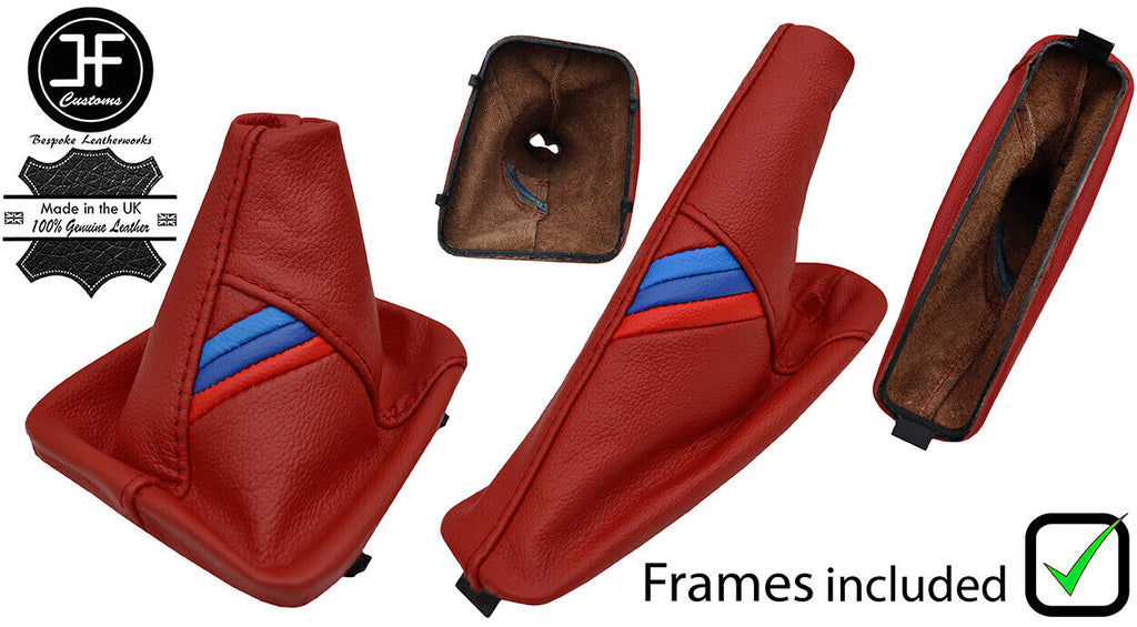 TANIN RED LEATHER TRI STRIPE MANUAL GAITER SET +PLASTIC FRAME FOR BMW E36 91-99