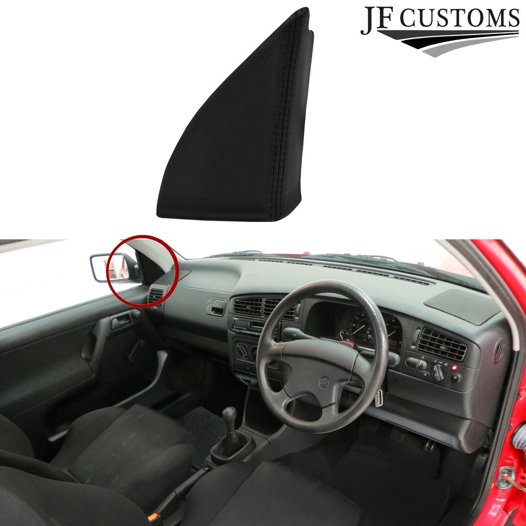 BLACK STITCH LEATHER 2X WING MIRROR DOOR TRIM COVER+FRAMES FOR VW GOLF MK3