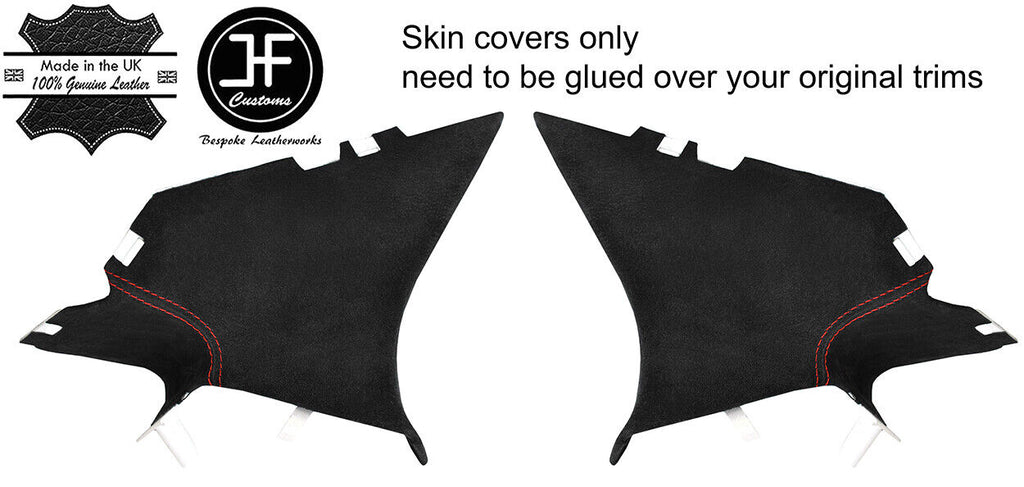 RED STITCH 2X REAR D PILLAR SUEDE COVERS FITS FORD FOCUS MK3 12-18 5 DOOR