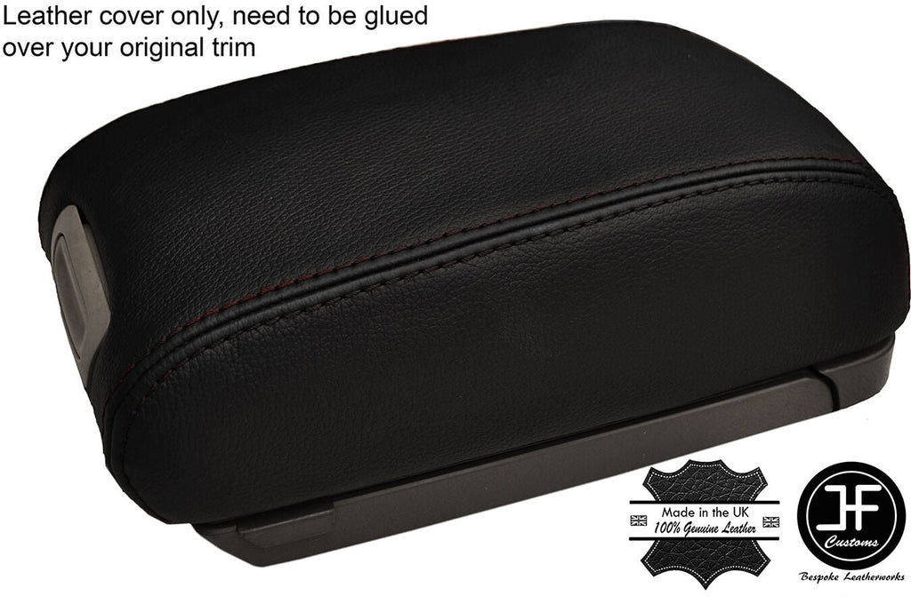 BLACK STITCHING REAL LEATHER ARMREST LID COVER FITS HYUNDAI TUCSON 2004-2012