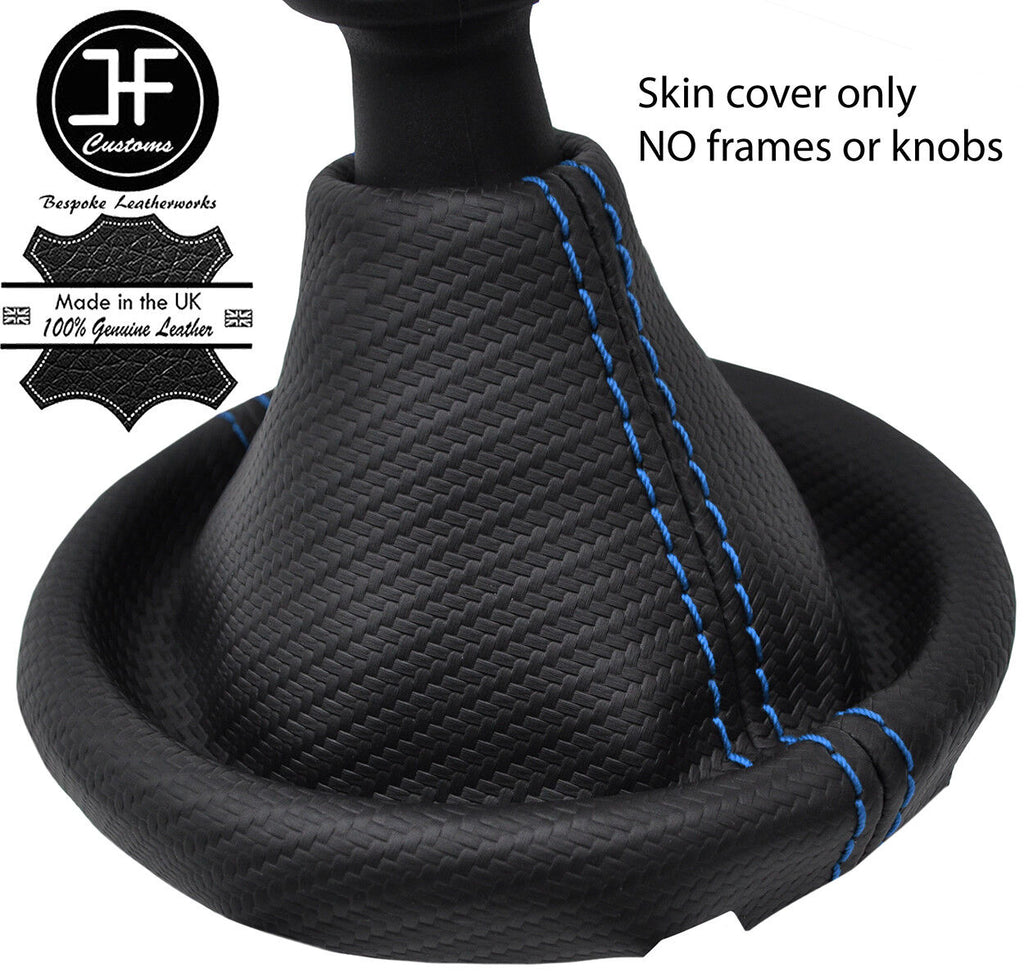 BLUE STITCHING CARBON FIBER VINYL GEAR GAITER FOR VW T5 TRANSPORTER CARAVELLE