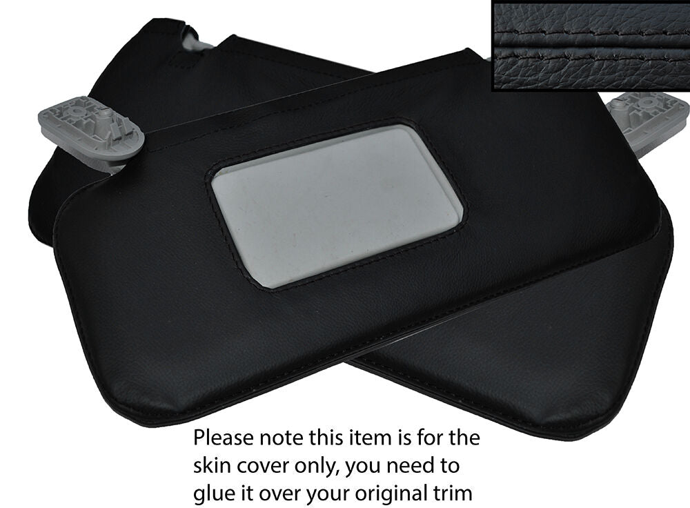 BLACK  STITCHING 2X SUN VISORS LEATHER SKIN COVERS FITS PEUGEOT 207 2006-2013
