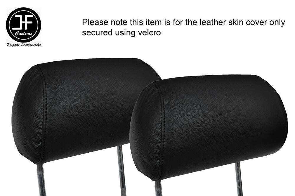 BLACK STITCHING 2X FRONT HEADREST LEATHER SKIN COVER FITS FORD FIESTA MK3 XR2I