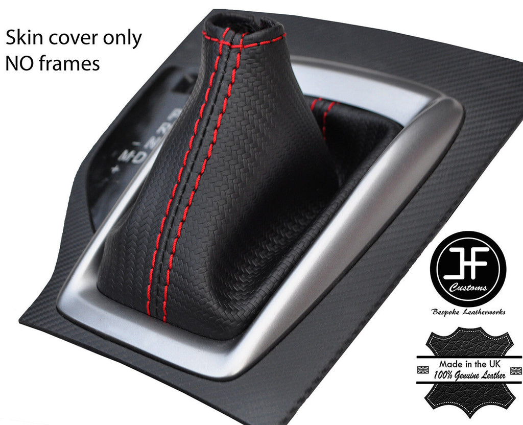 RED STITCH CARBON FIBER VINYL AUTO AUTOMATIC GEAR GAITER FITS MAZDA 3 14-17