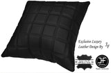1X EXCLUSIVE LUXURY GENUINE LEATHER CUSHION BLACK QUILTED SQUARES PADDED 18"x18"
