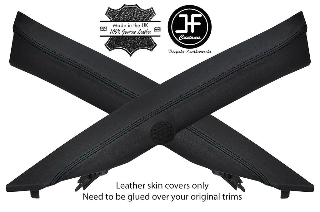 BLACK STITCH 2X A POST PILLAR REAL LEATHER COVERS FITS FORD MUSTANG 2015-2018