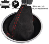 RED STITCH MANUAL REAL SUEDE GEAR GAITER FITS VW BEETLE 2012-2018 CUSTOM NEW