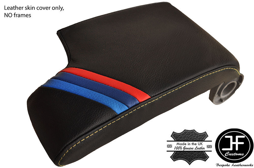 SAND STITCH LEATHER ARMREST COVER TRI  STRIPES FITS BMW E46 3 SERIES 1998-2005
