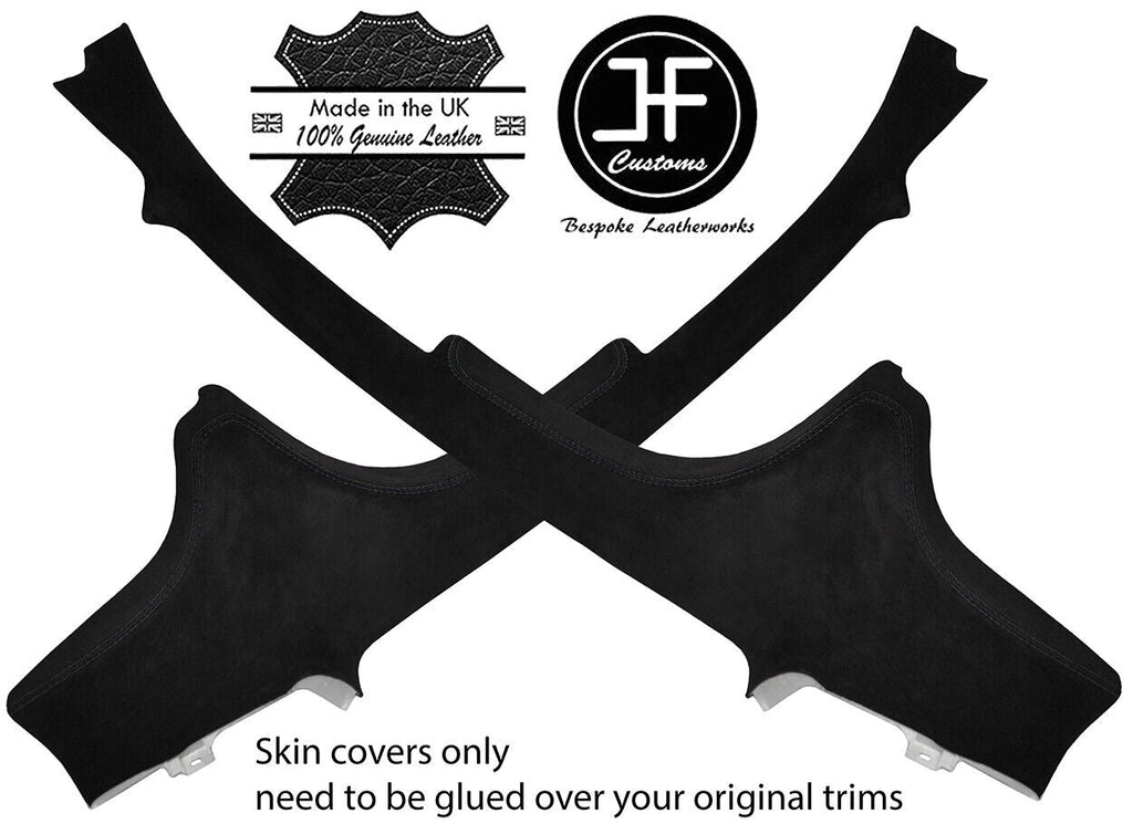 BLACK STITCH 2X TOP SIDE PILLAR TRIM SUEDE COVER FITS SMART FORTWO 451 07-14