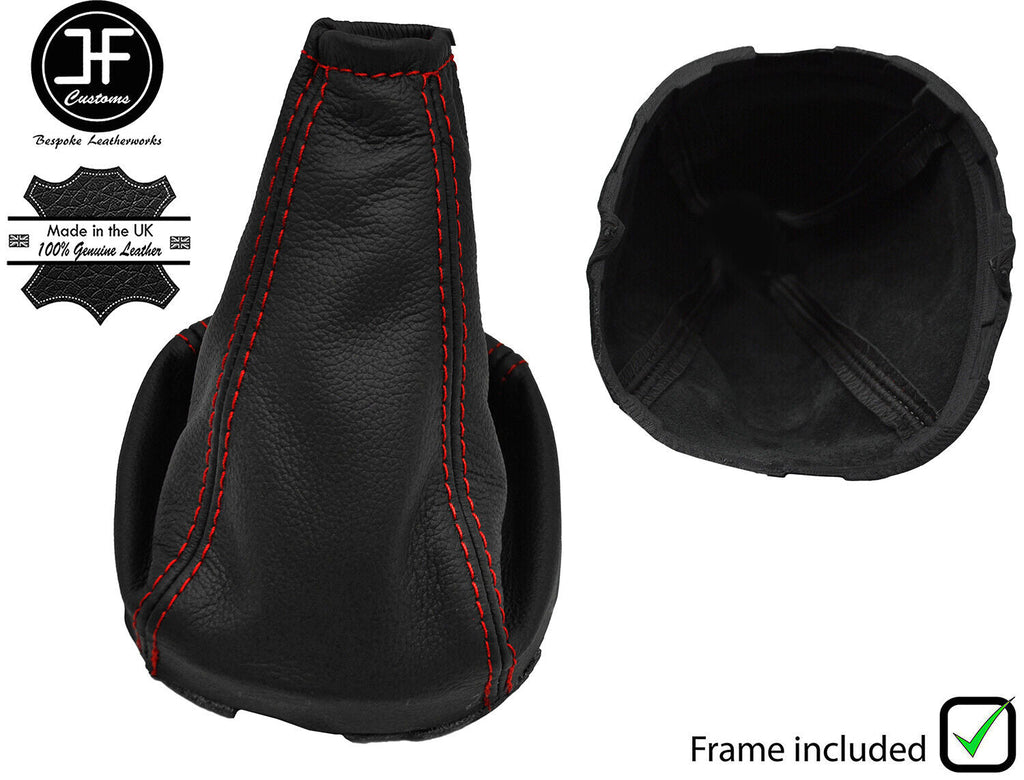 RED STITCH LEATHER GEAR GAITER+PLASTIC FRAME FITS FORD ESCORT MK6 MK7 96-04