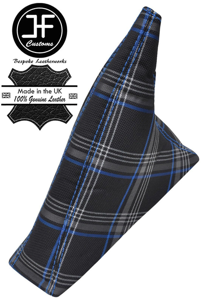 BLUE STITCH TARTAN FABRIC HANDBRAKE GAITER FOR VW T4 TRANSPORTER 90-03 1T