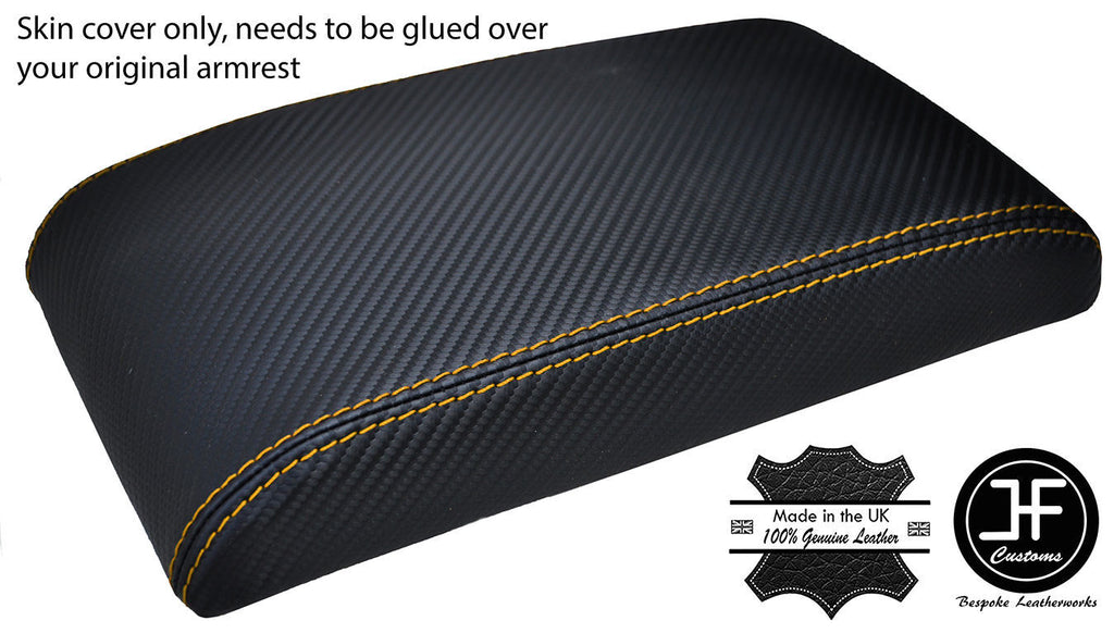 YELLOW STITCH FITS VW GOLF MK5 MK6 ANTHRACITE CARBON FIBER VINYL ARMREST COVER