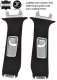 RED STITCH 2X UPPER B POST PILLAR LEATHER COVERS FOR RANGE ROVER SPORT 05-13