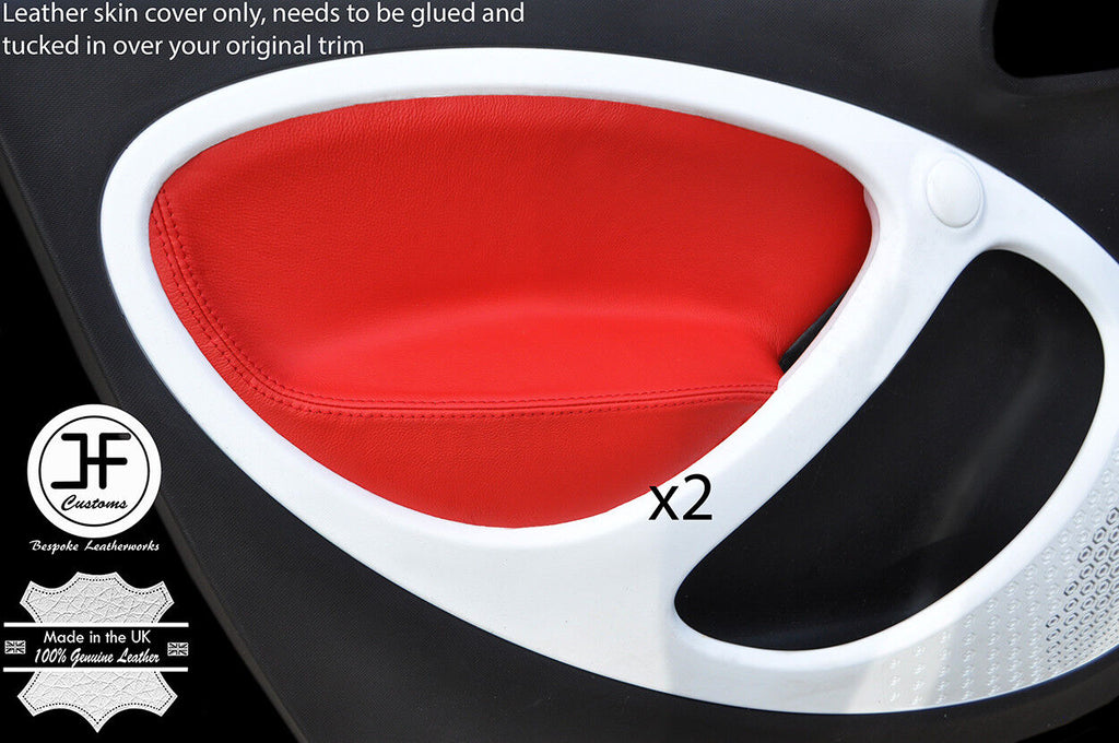 RED REAL LEATHER 2X FRONT DOOR CARD TRIM COVERS FOR SMART FORFOUR 2014-2017