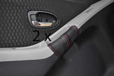 red stitch FITS TOYOTA YARIS 06-10 2X DOOR HANDLE LEATHER COVERS CUSTOM NEW