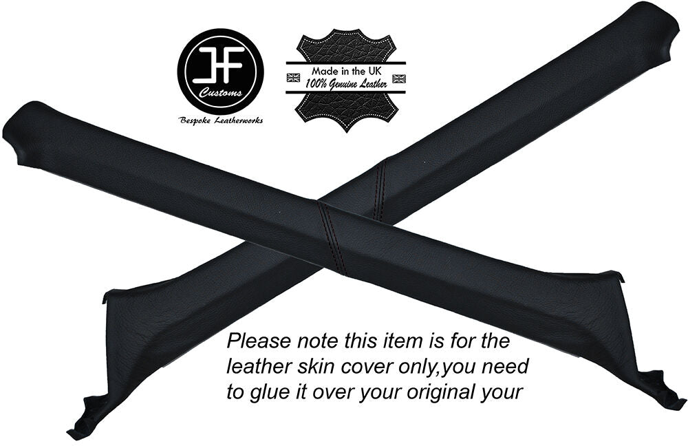 BLACK STITCHING 2X A PILLAR LEATHER SKIN COVERS FITS AUDI 100 C3 CUSTOM NEW