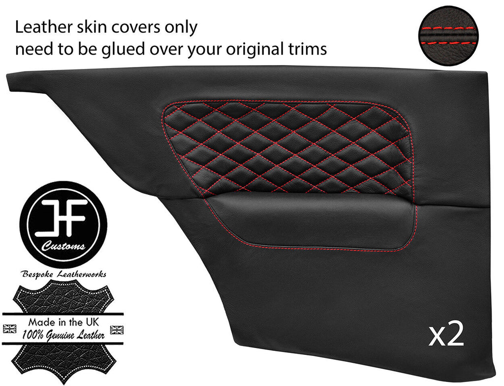 RED DIAMOND STITCH 2X REAR QUARTER PANEL LEATHER COVERS FOR BMW E30 COUPE