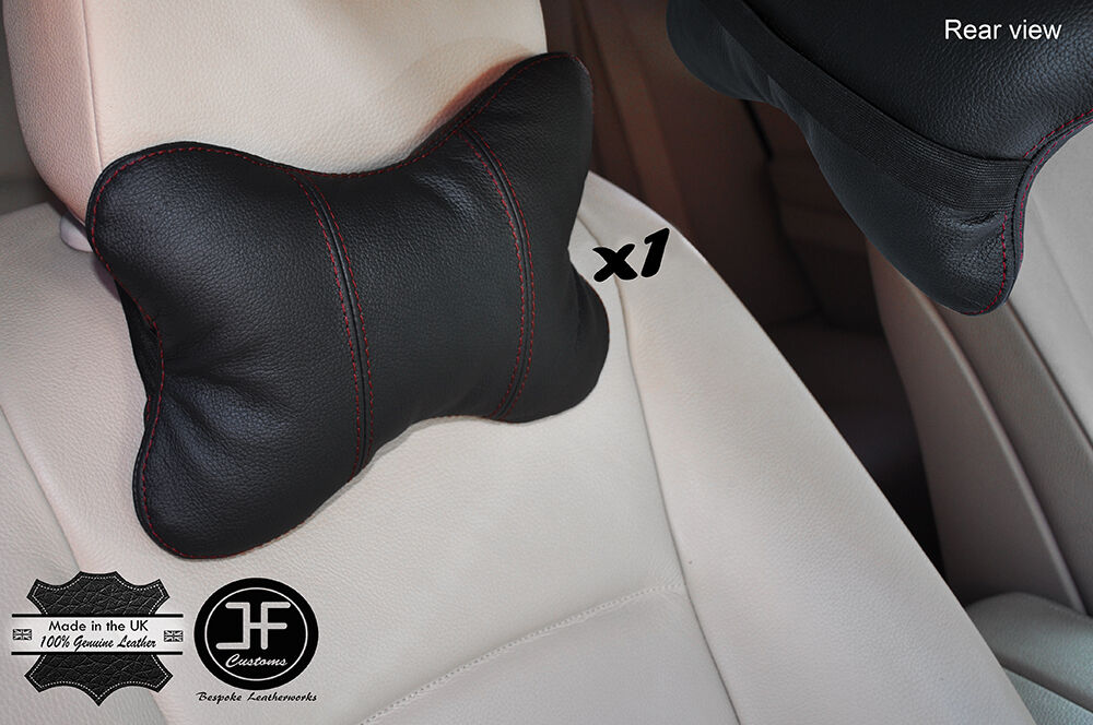 1X DARK RED STITCH BLACK LEATHER LUXURY HEADREST PILLOW NECK REST CUSHION PAD