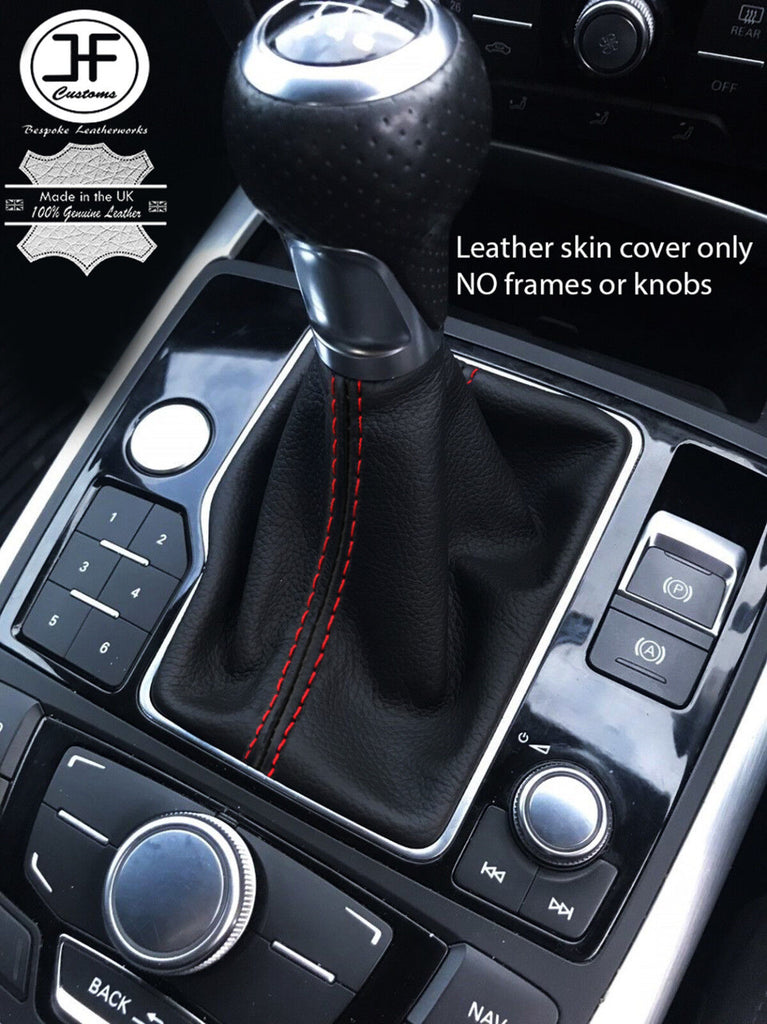 RED STITCHING MANUAL LEATHER GEAR GAITER COVER FITS AUDI A6 C7 2011-2017