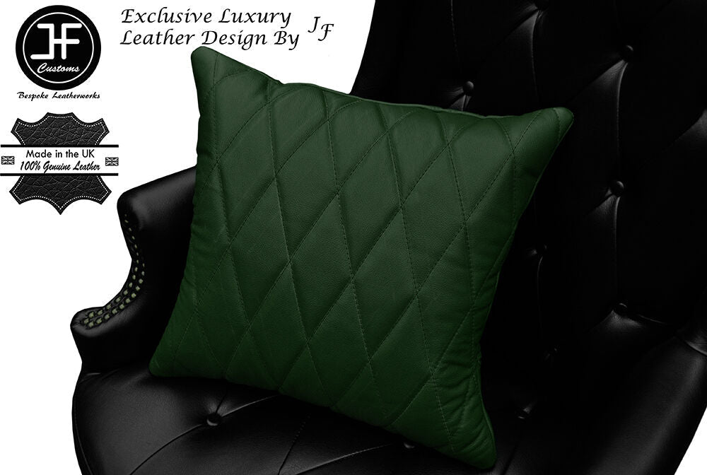 DARK GREEN LEATHER 1X EXCLUSIVE LUXURY CUSHION DIAMOND STITCH PADDED 18"x18"