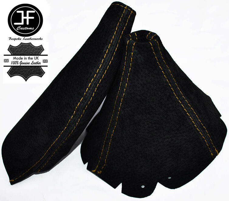 YELLOW STITCHING GEAR HANDBRAKE BLACK SUEDE SET FITS MAZDA MX5 MK2 1998-2005 NB