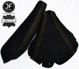 YELLOW STITCHING GEAR HANDBRAKE BLACK SUEDE SET FITS MAZDA MX5 MK2 1998-2005 NB