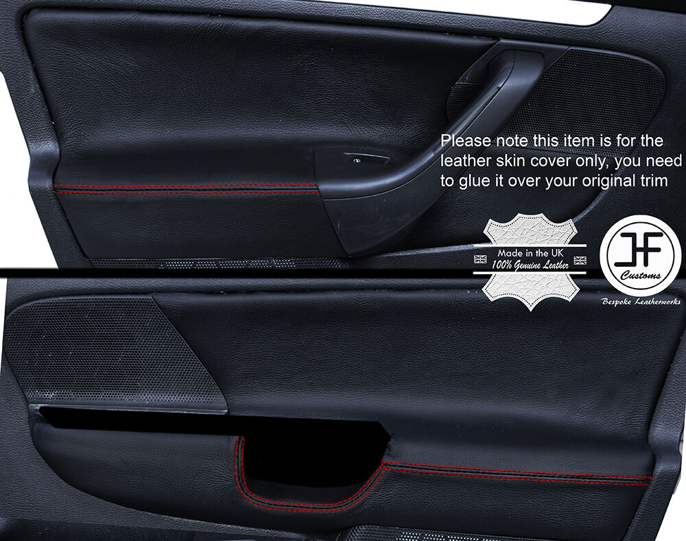 RED STICH 2X FRONT DOOR CARD TRIM LEATHER COVERS FITS VW GOLF MK5 04-09 5DR