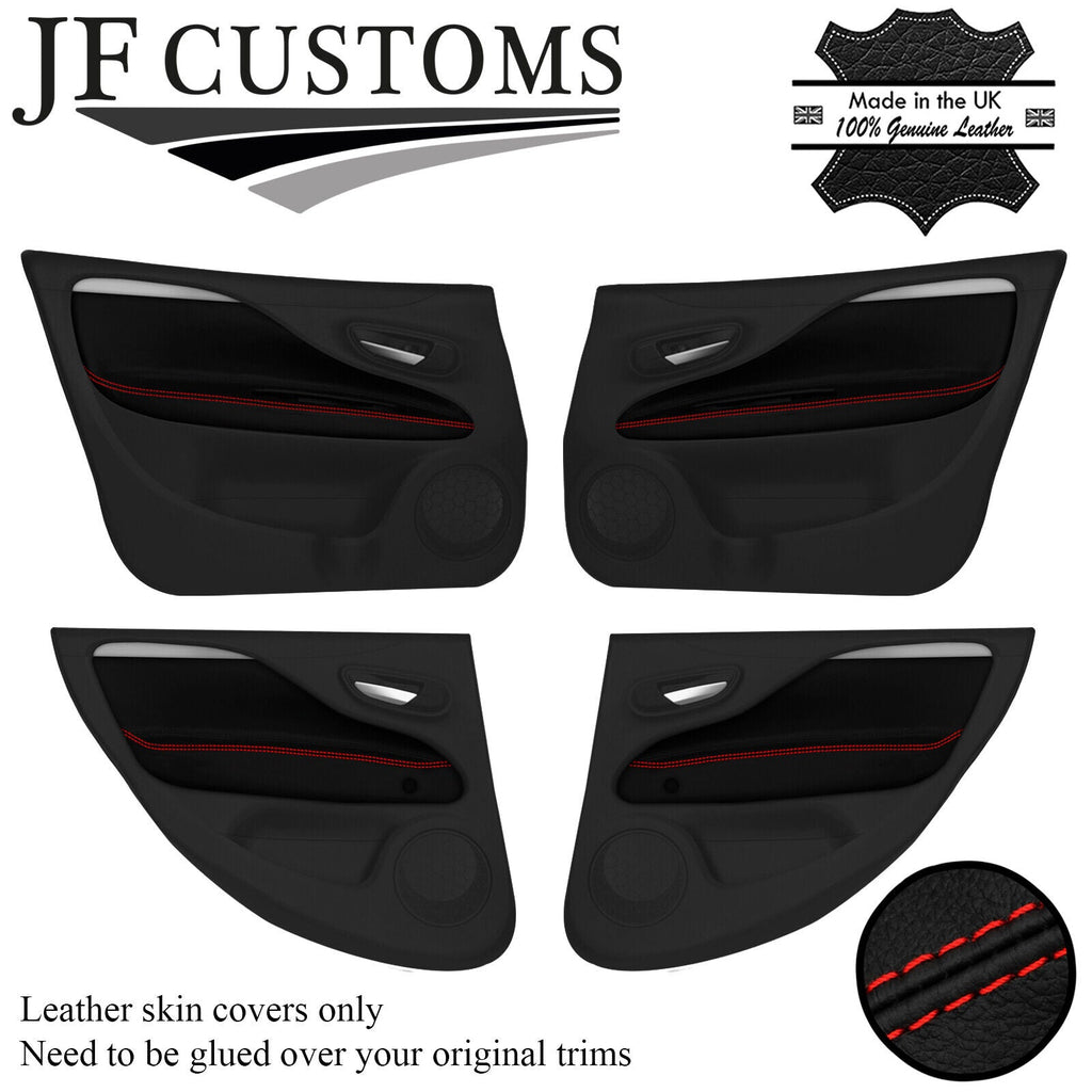 RED STITCH LEATHER 4X DOOR TRIM COVERS FITS FIAT PUNTO GRANDE EVO 5DR 09-15