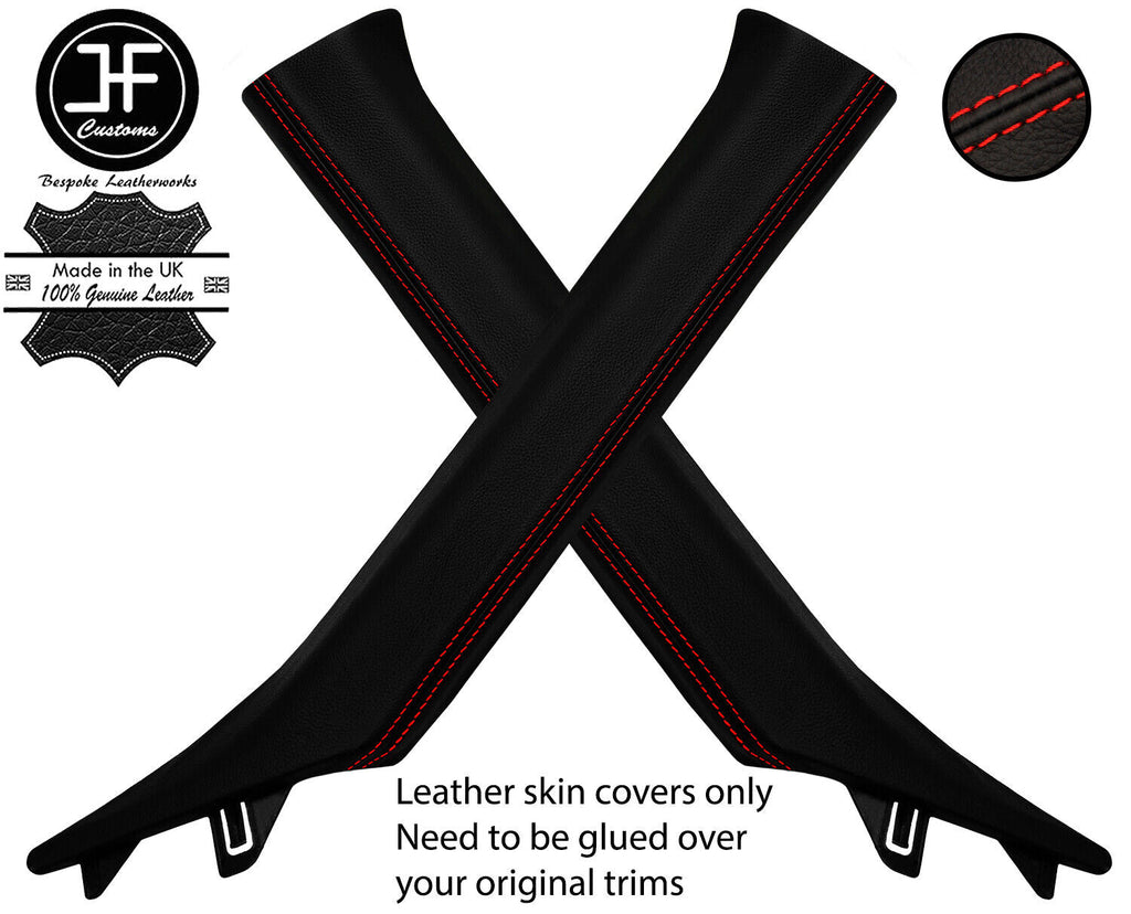 RED  STITCH 2X A PILLAR REAL LEATHER COVERS FITS NISSAN 370Z Z34 2009-2020